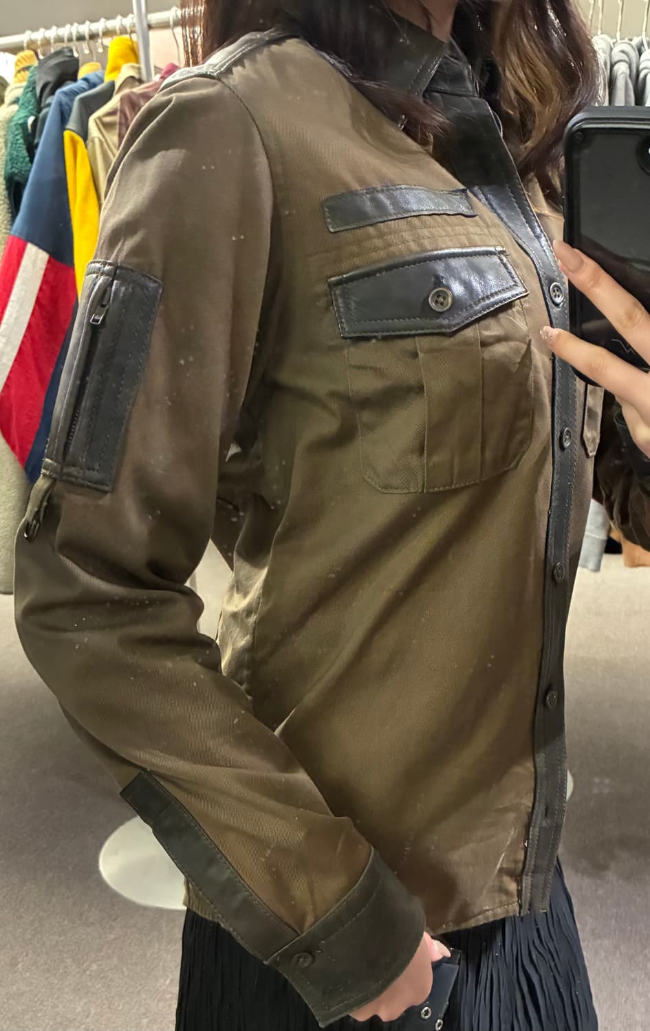 3)Japanese vintage 여성 가죽 디테일 셔츠 상품이미지3