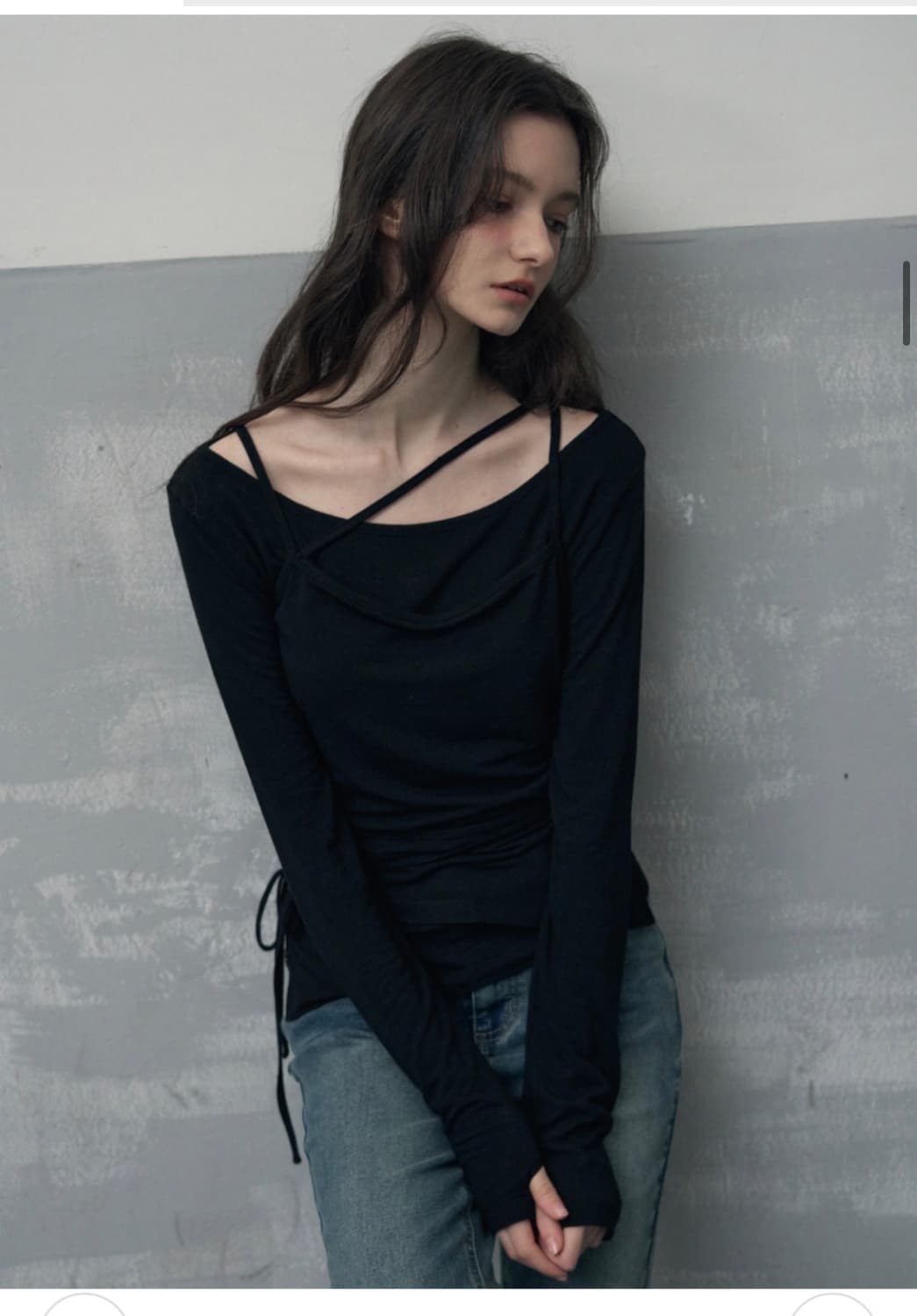 (새상품) 레더리 더블 스트랩 레이어드 슬리브리스 탑 세트 BLACK 상품이미지6