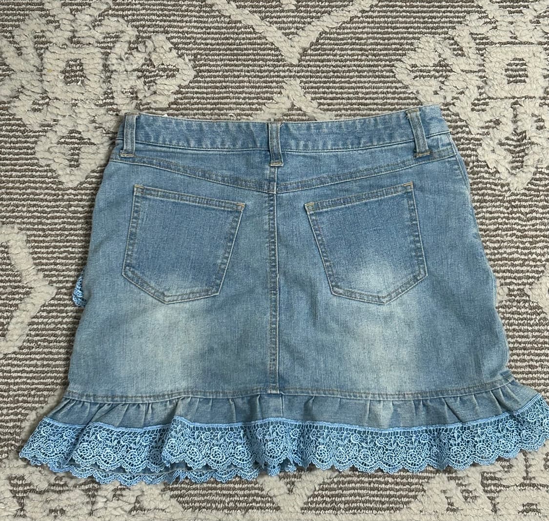 모리걸 히메갸루 사선레이스 연청 데님스커트 상품이미지2