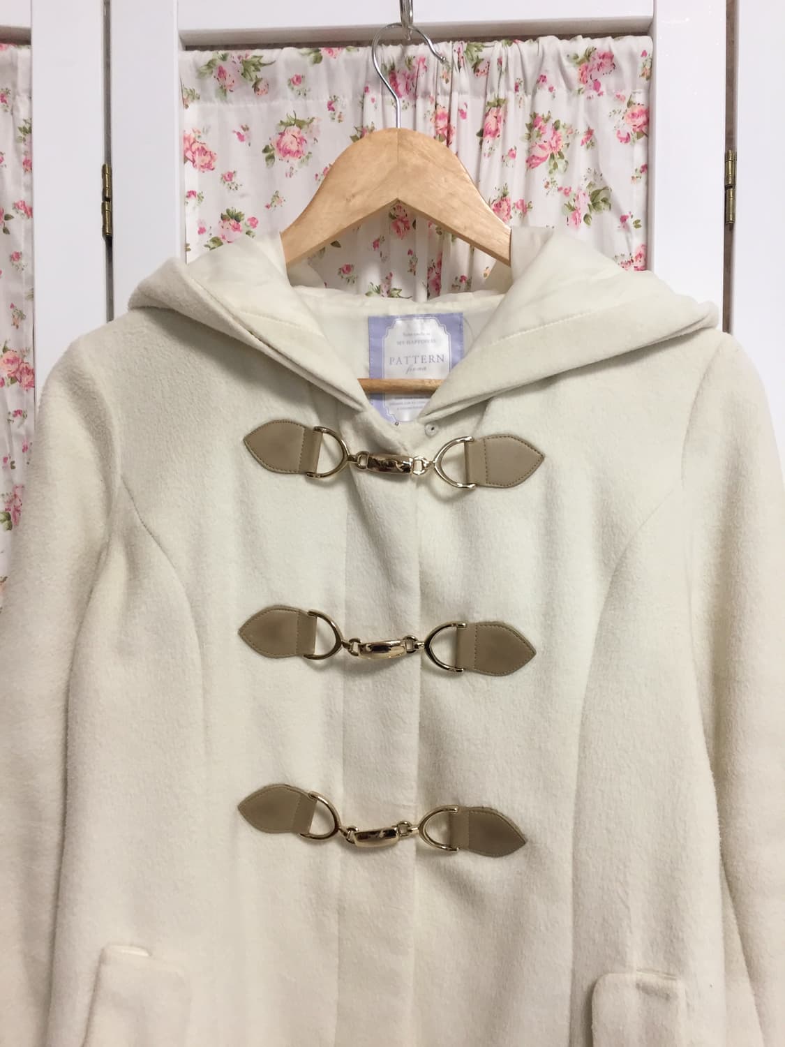 빈티지 아이보리 버클 후드 코트 상품이미지3
