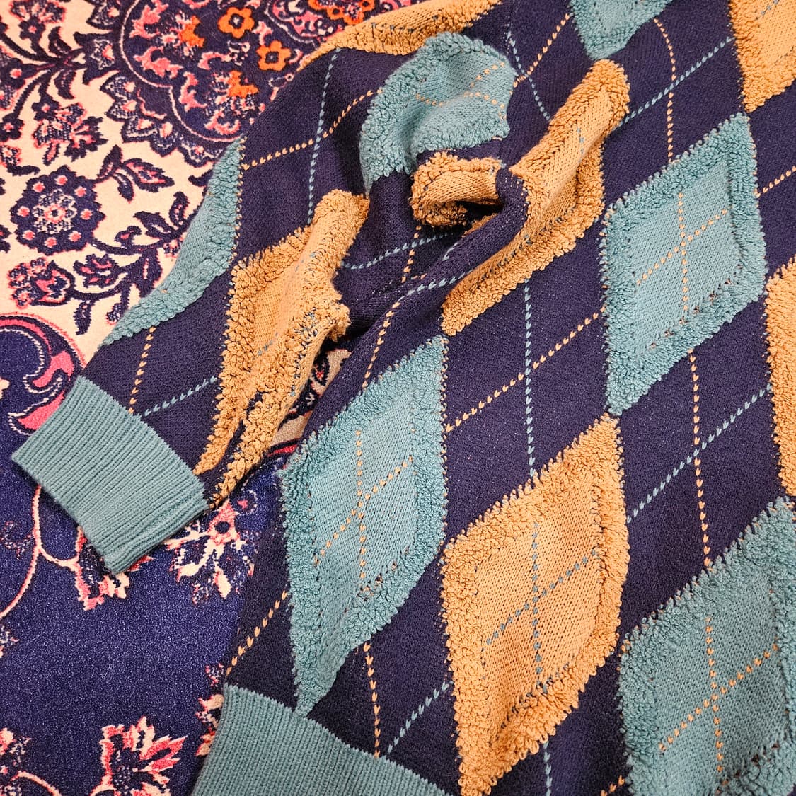 제네럴아이디어 레트로 아가일 오버핏 니트 스웨터 M size 상품이미지5