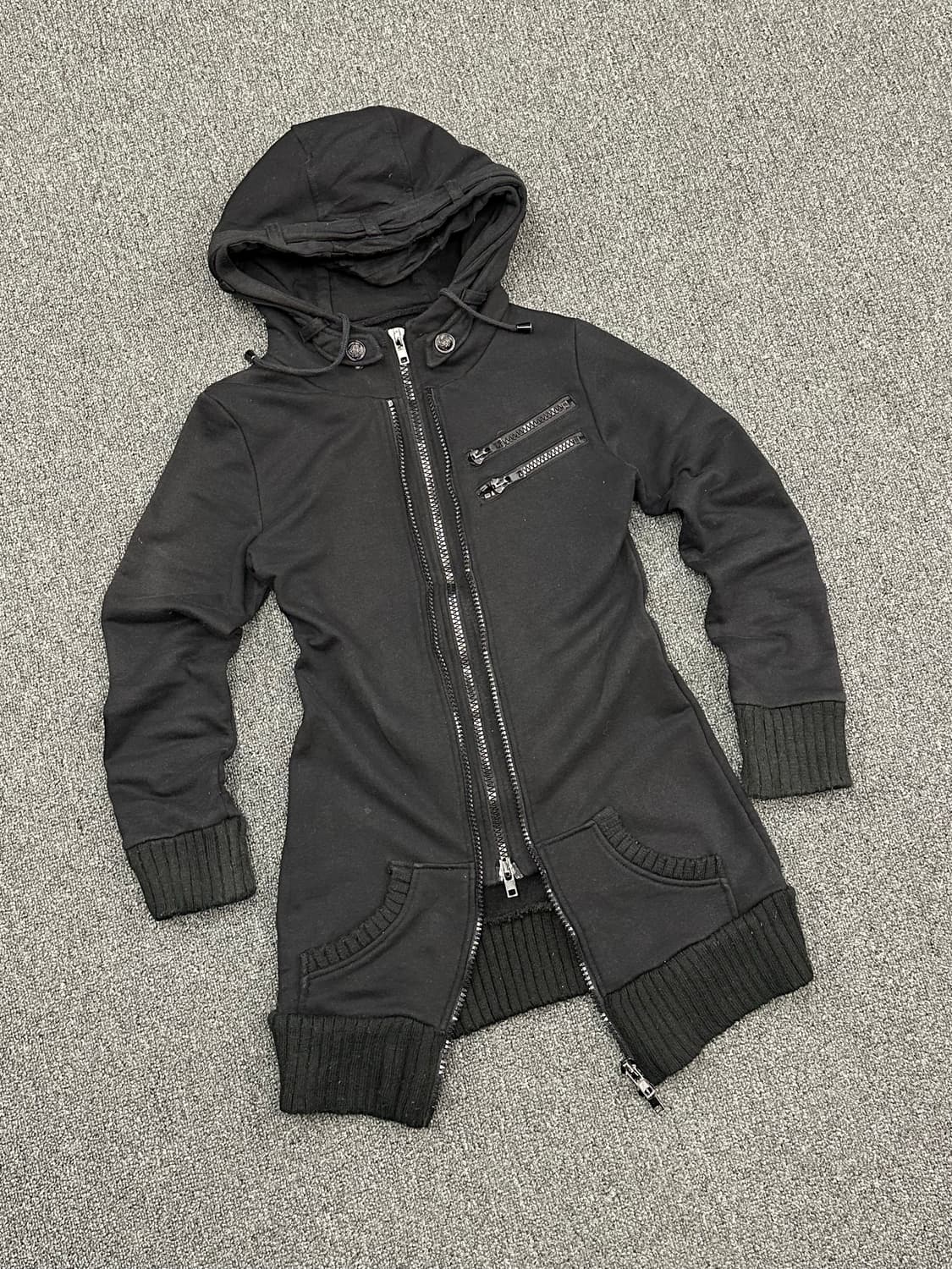 M)일본 빈티지 Y2K 여성 레이어드 블랙 투웨이 후드집업 상품이미지2