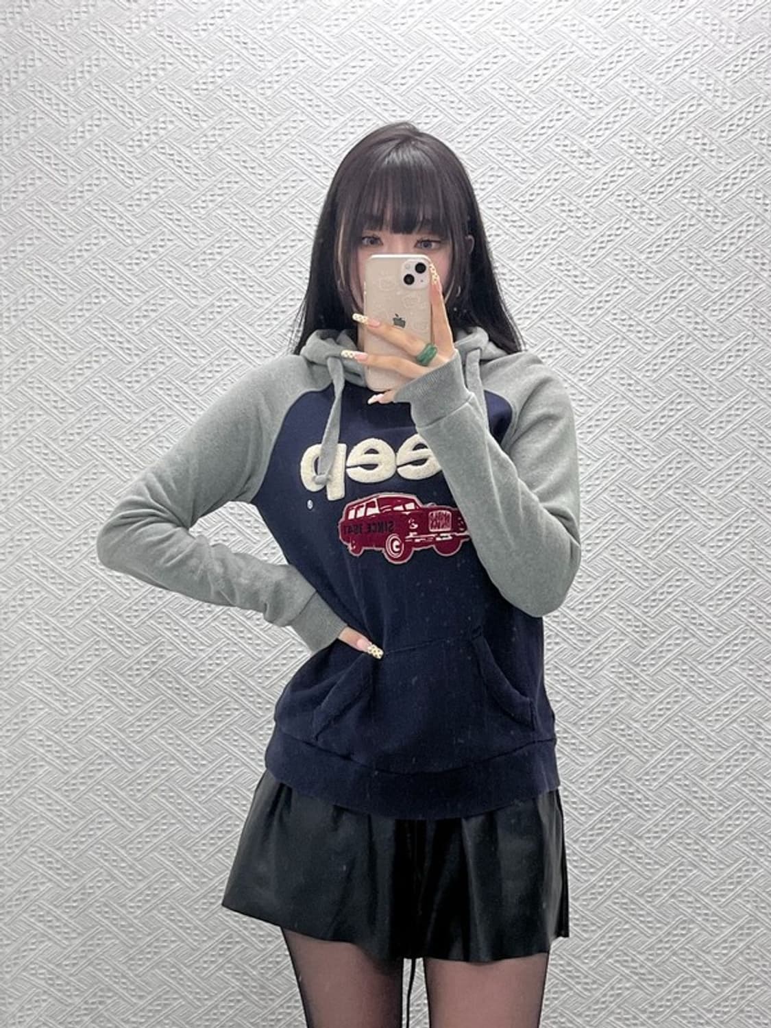 지프 레트로 캐주얼 키치 뽀글이 빅로고 후드티 S C10051 상품이미지2