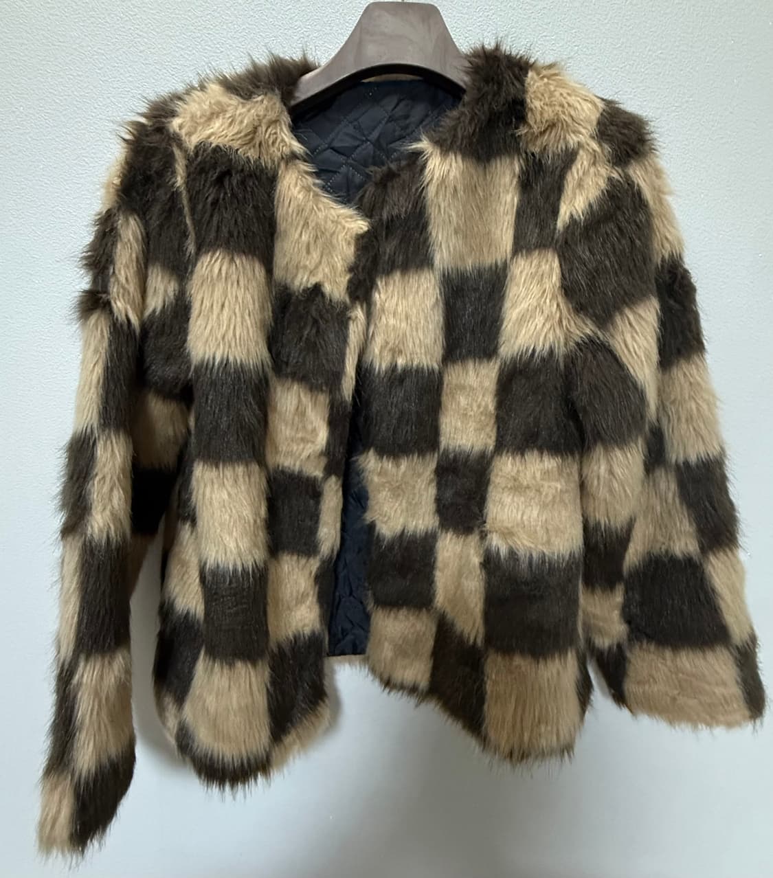 Brown check fur jacket 상품이미지1