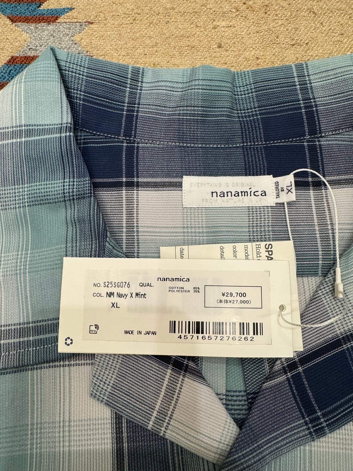 [XL]나나미카 오픈 카라 피케 숏슬리브 셔츠 네이비 민트 상품이미지8