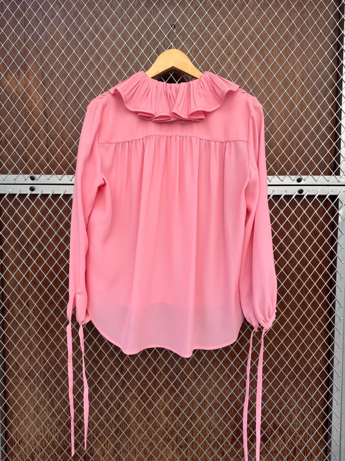 럭키슈에뜨 러플 카라 프릴 플리츠 리본 핑크 블라우스 셔츠 F 상품이미지6