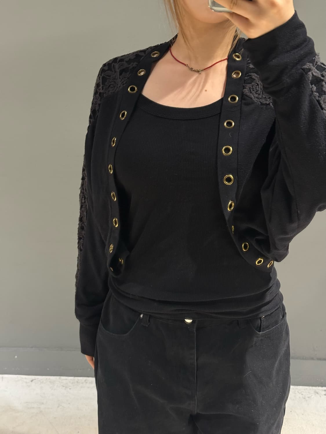 eyelet hole lace detail bolero cardigan  상품이미지4