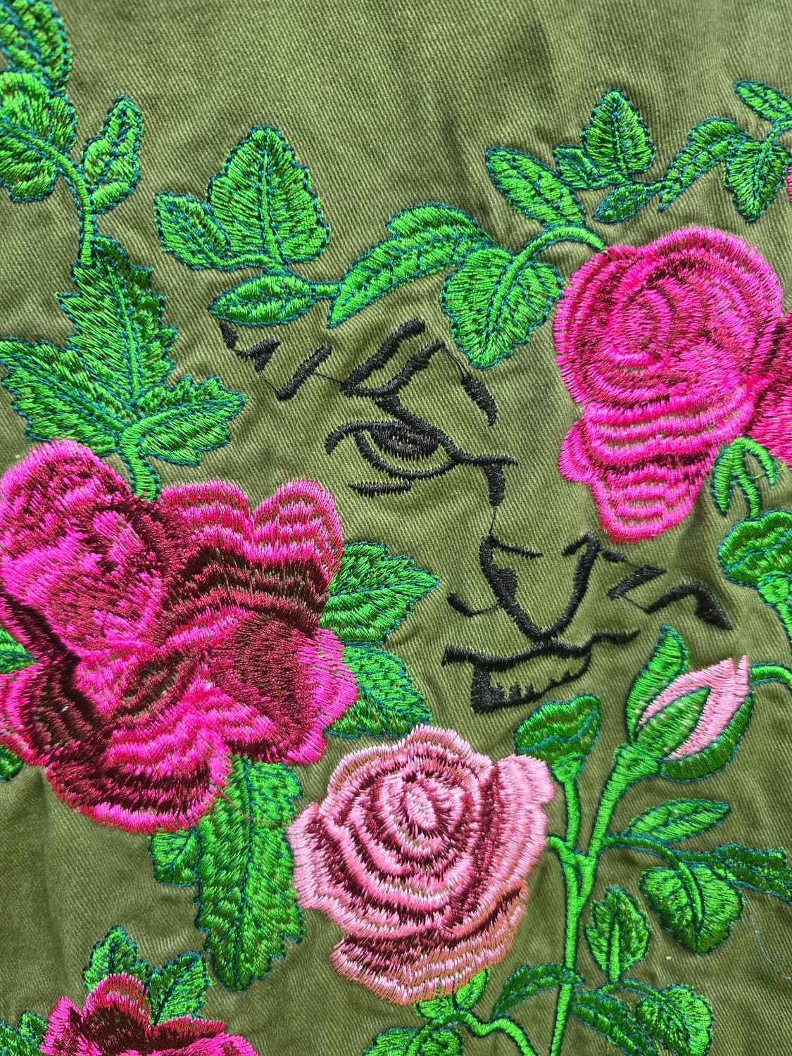 카키 야상 자켓 - 꽃 자수 & 큐빅 장식 상품이미지7