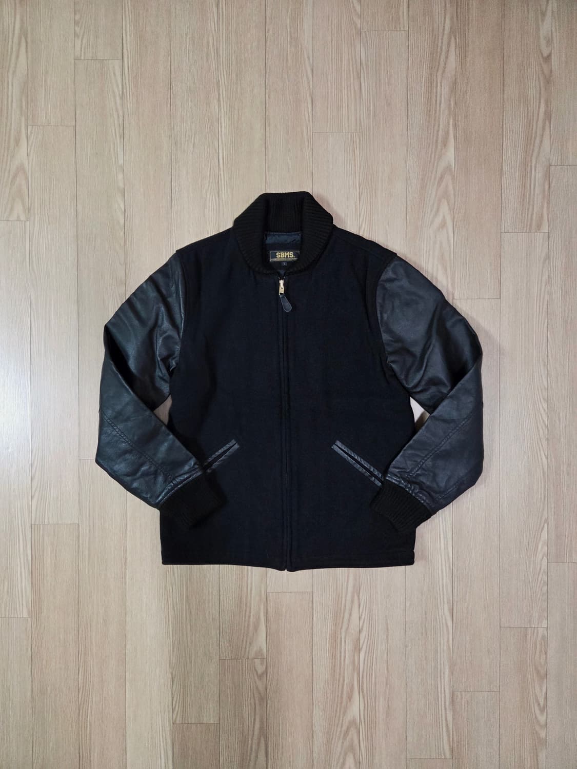 SBMS 카우 레더 금장 지퍼 울 바시티 재킷 상품이미지3