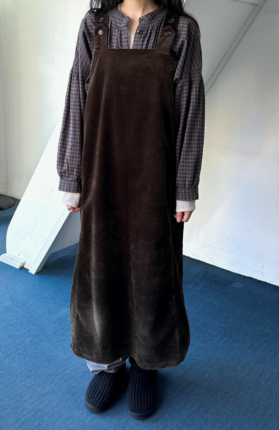 Brushed cotton dungaree dress 상품이미지8