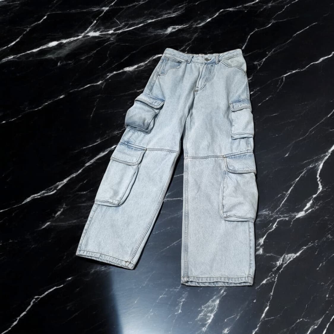 30(eu38) 자라 유틸리티 카고 와이드 데님진 연청 아이스 블루 상품이미지6