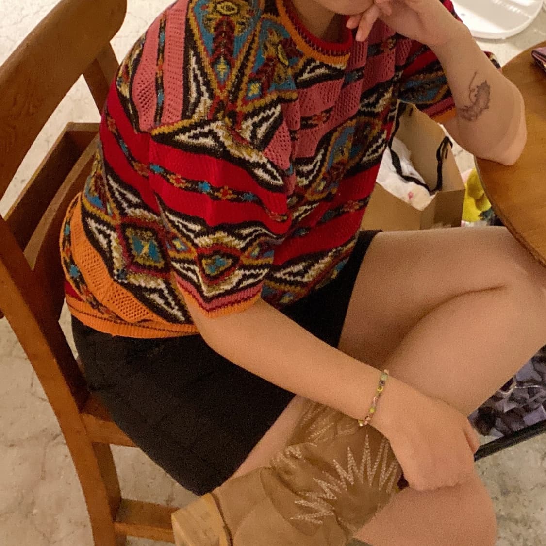 ficce 에스닉 기하학 패턴 반팔 니트 상품이미지2