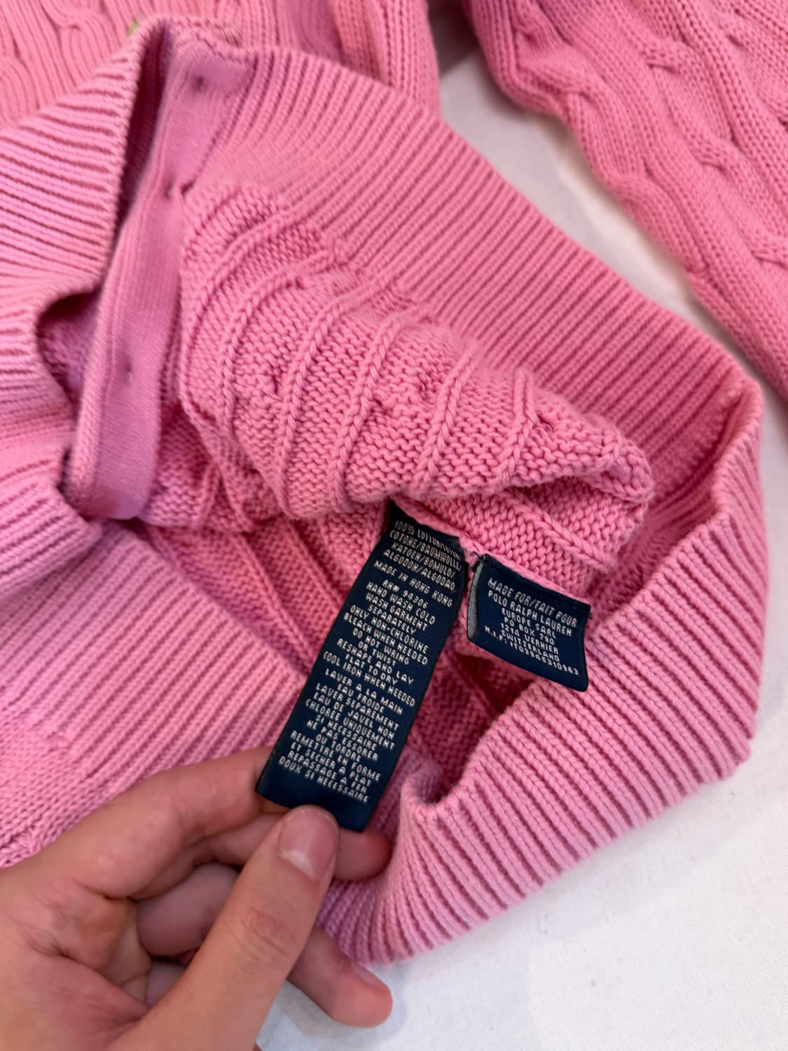 딸기우유맛 폴로 꽈배기 케이블 니트 가디건베이비 핑크 상품이미지4