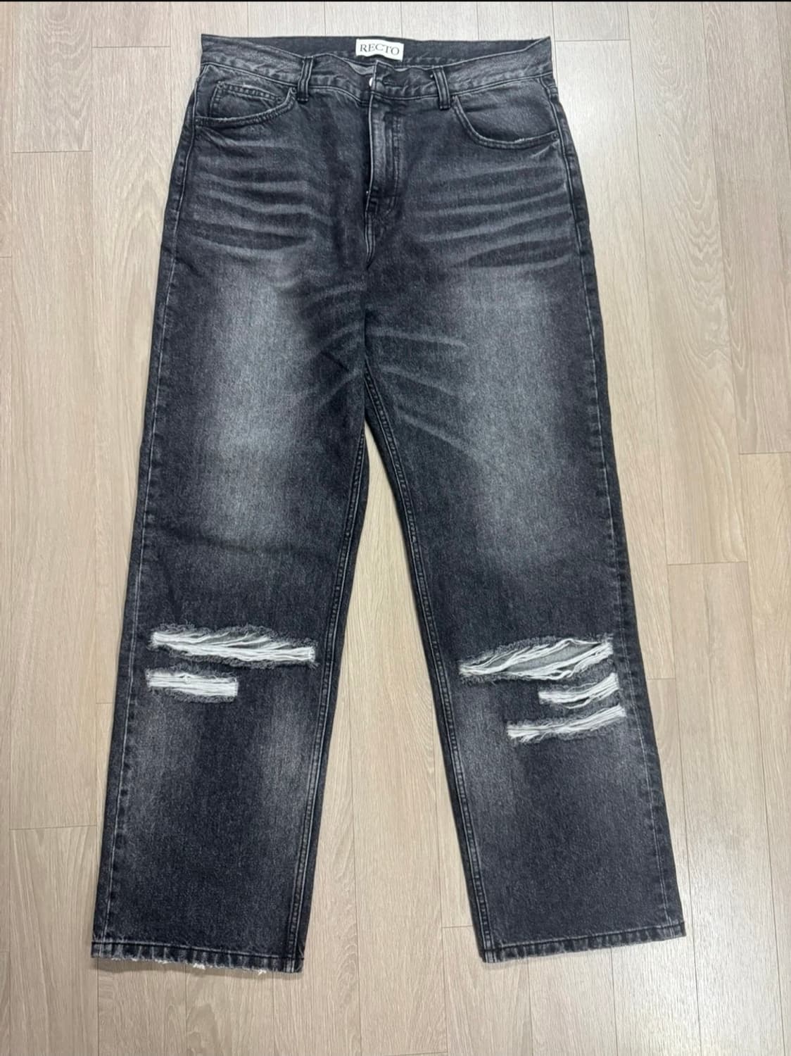 RECTO 데미지 디스트로이드 흑청 워싱진 L 상품이미지1