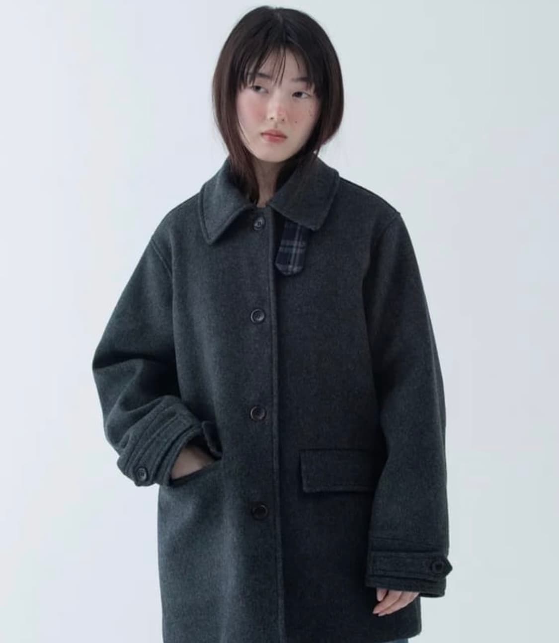 오헤시오 CHECK HALF WOOL COAT, CHARCOAL 상품이미지3