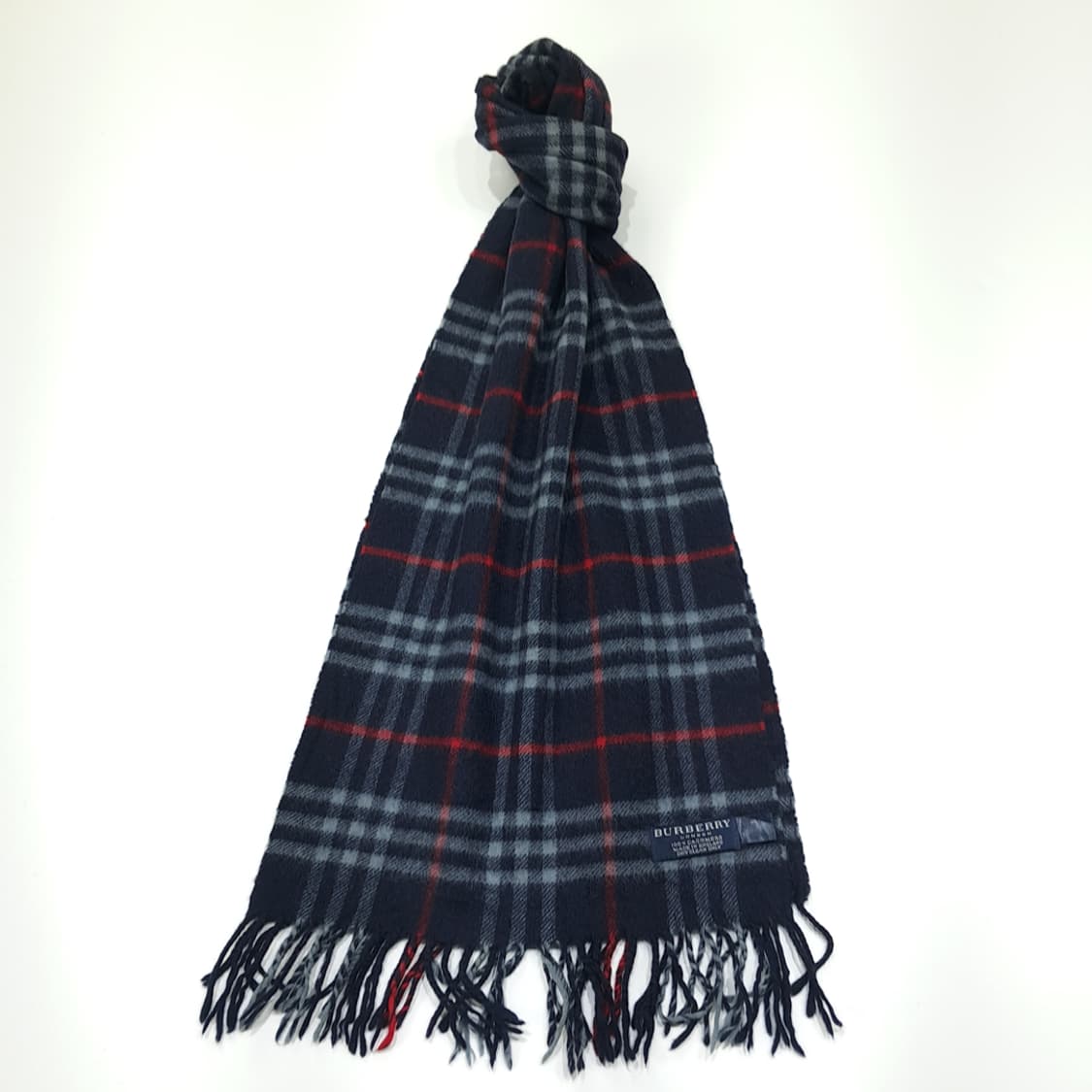 MX490 버버리 00s 영국판 캐시미어 체크 네이비 머플러 목도리 상품이미지1