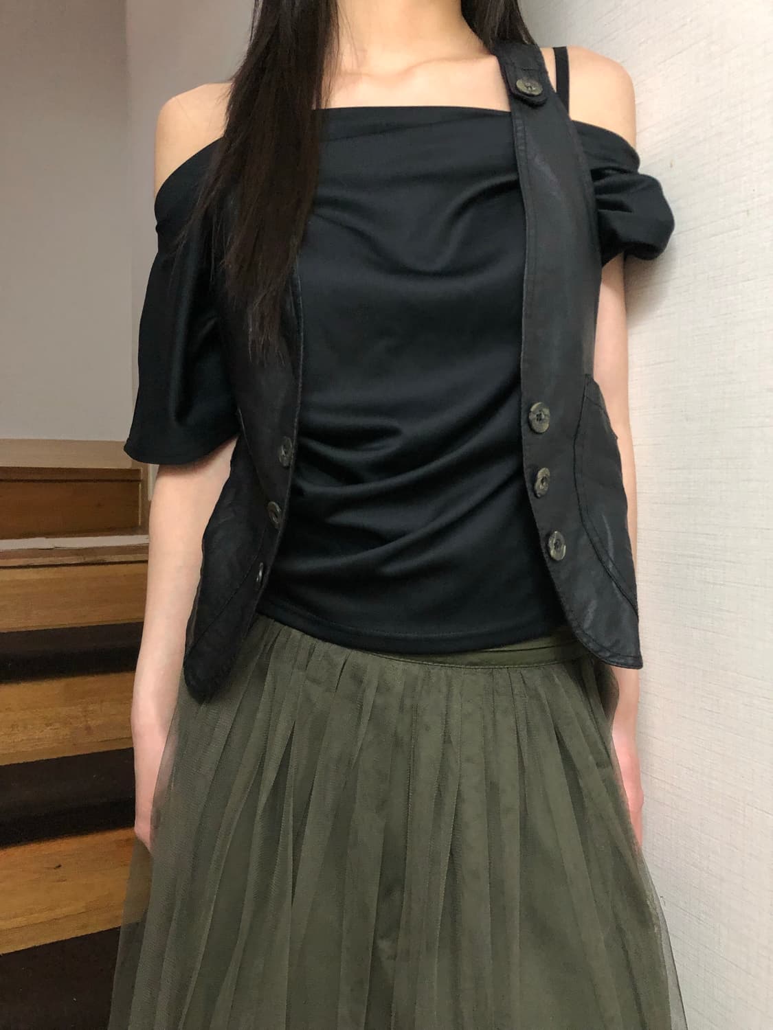 빈티지 블랙 레더 베스트 상품이미지1