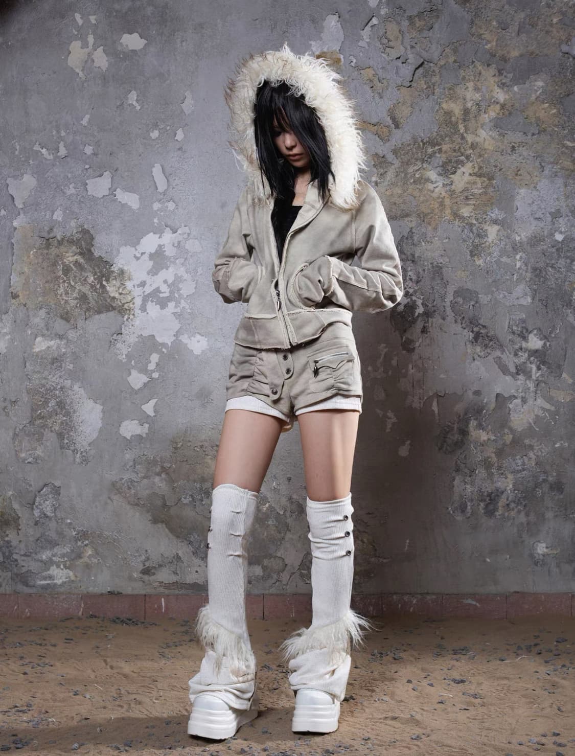 갸루 락시크st 퍼 후드집업 상품이미지1