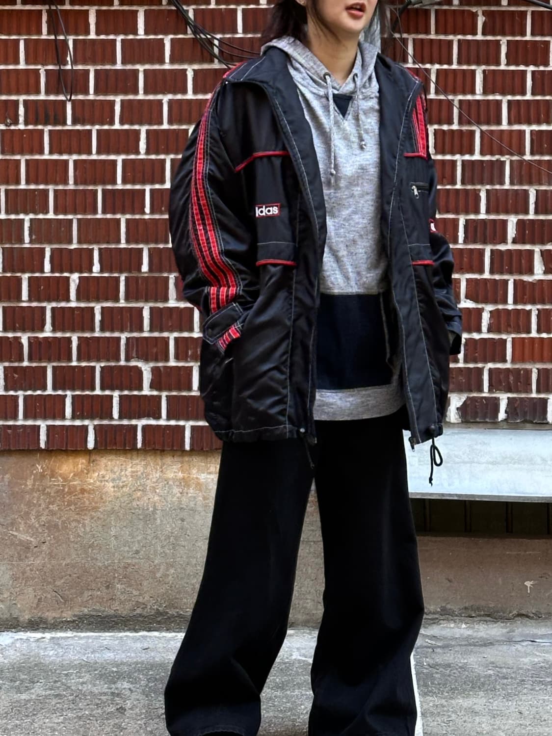 아디다스 바람막이 아베크롬비 후드 언발 펜츠 코디 상품이미지1