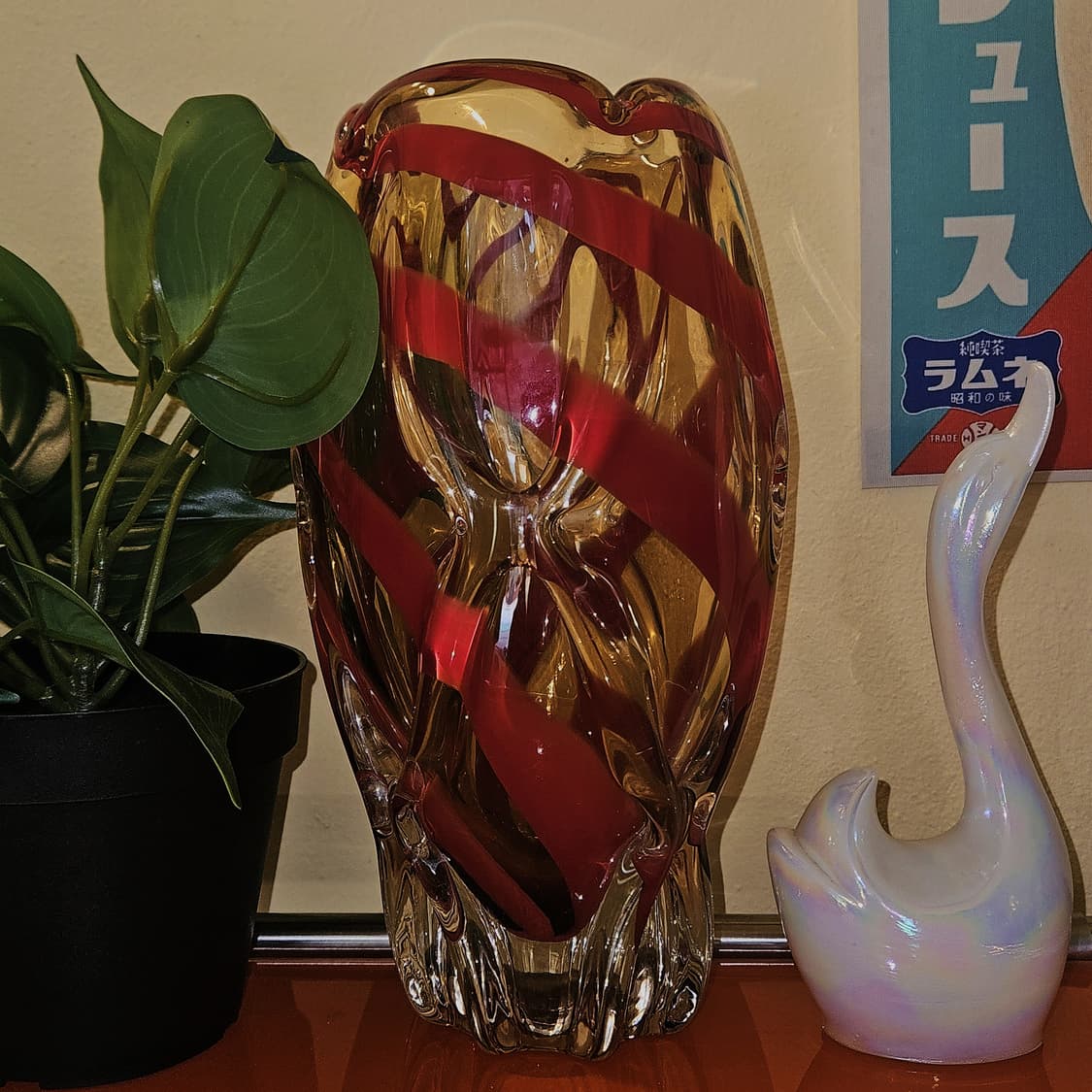 80s 오사카 Mcm 아트글라스 엠버 꽃병 상품이미지1