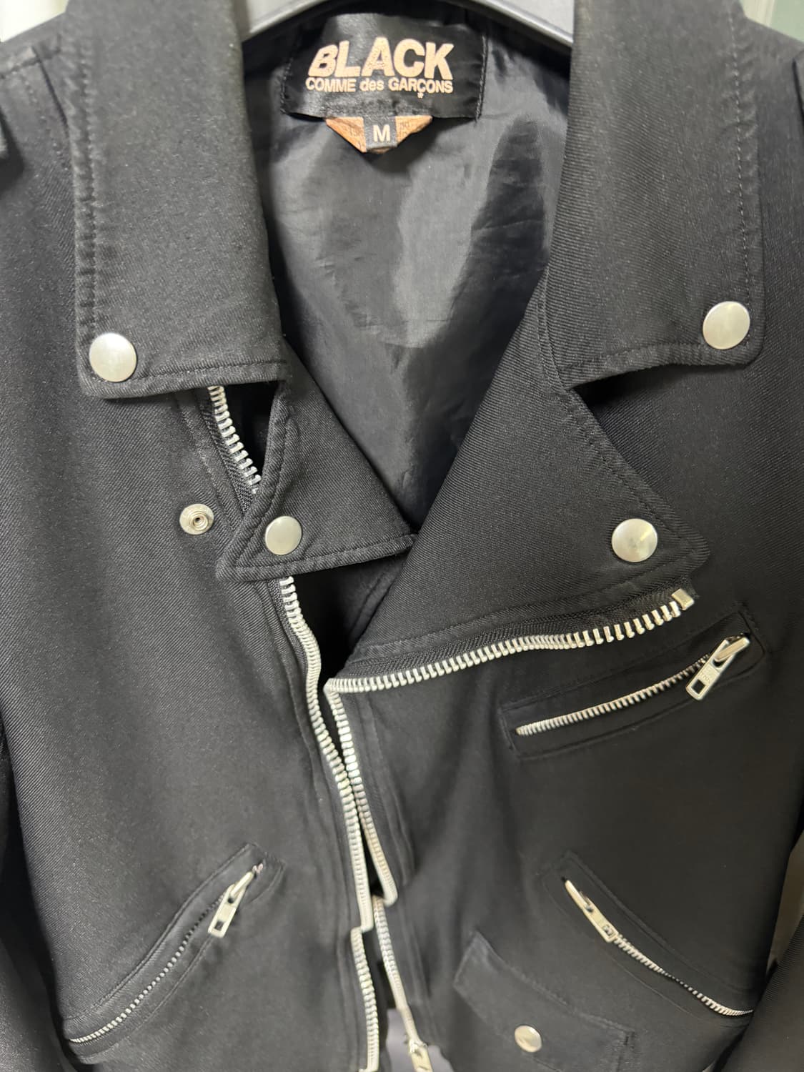 꼼데가르송 블랙 축융 폴리 라이더 자켓 M 상품이미지3