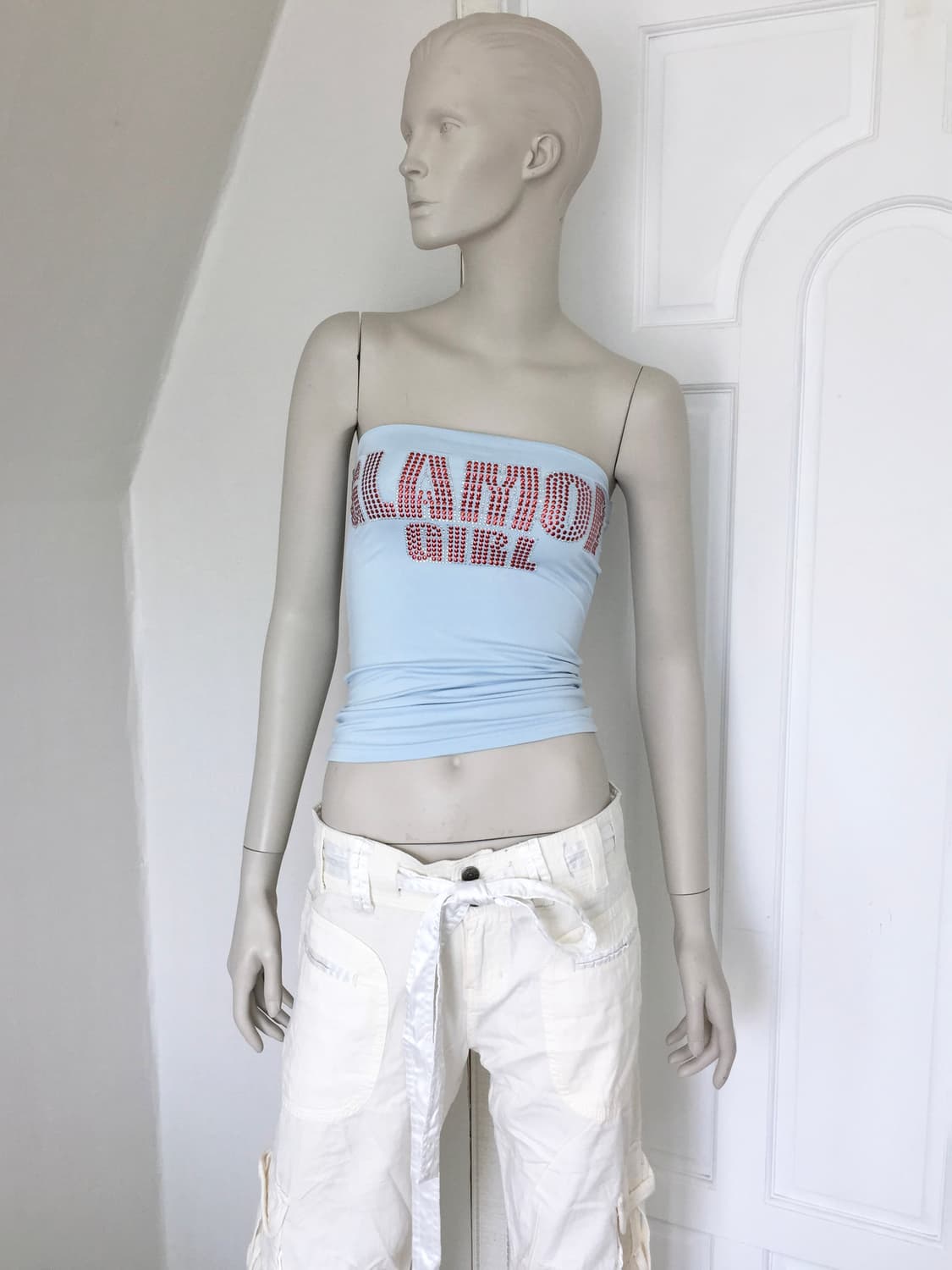 Rhinestone Lettering Tube Top Blue 상품이미지4