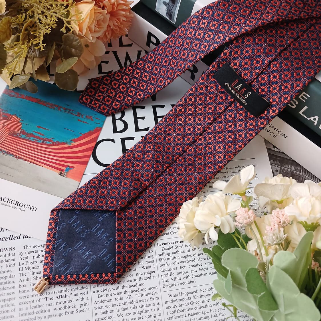 DAKS 닥스 넥타이 네이비 오렌지 패턴 S~A+등급 E896
 상품이미지3