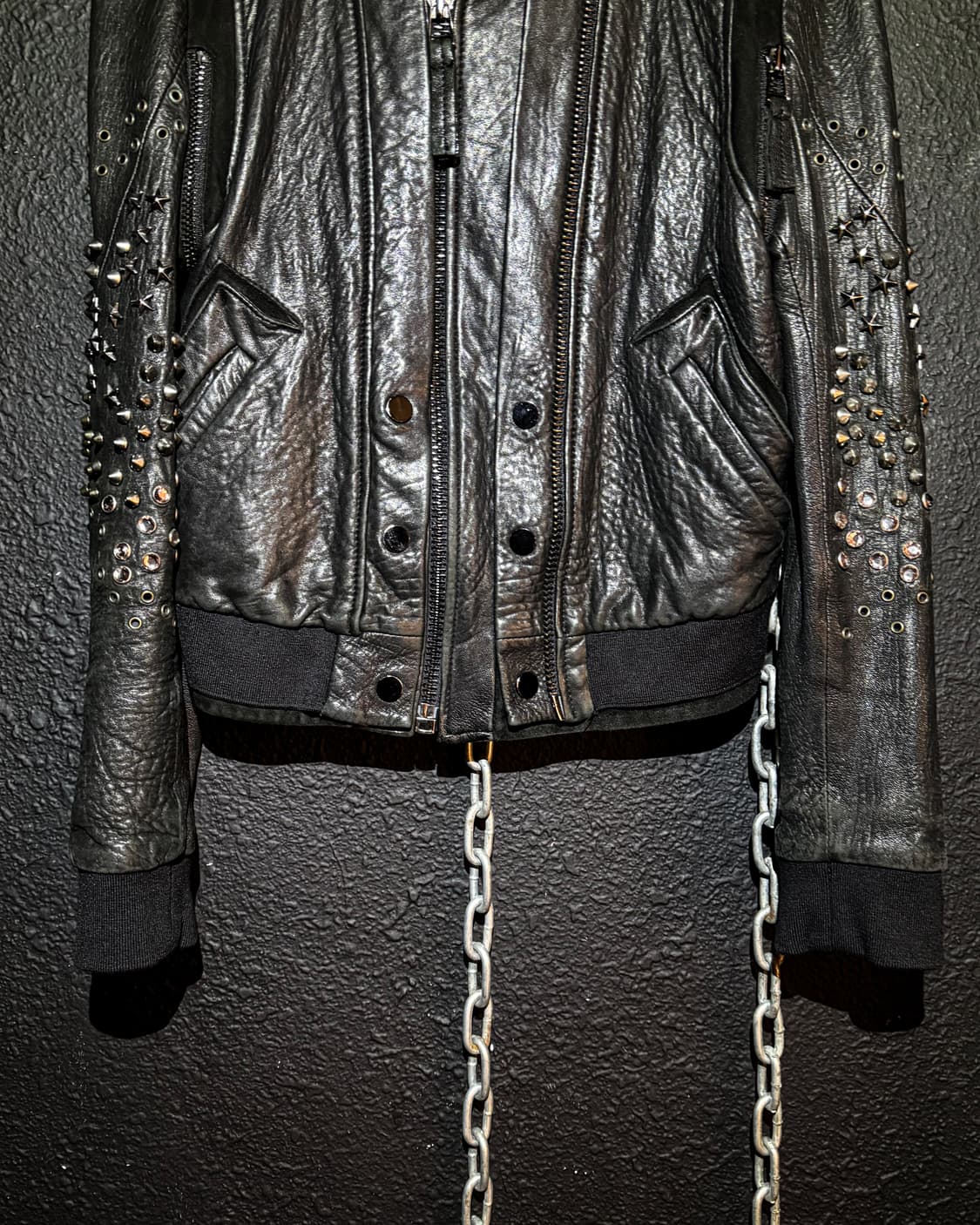 Black Studded Leather Bomber 상품이미지7