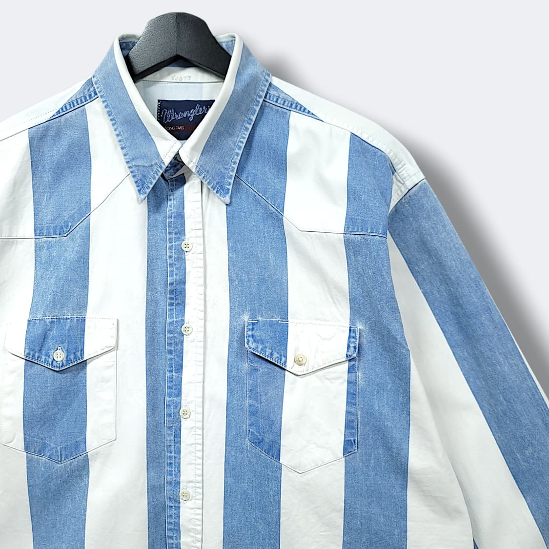 [L] 랭글러 화이트&블루 스트라이프 웨스턴  긴팔셔츠 상품이미지3