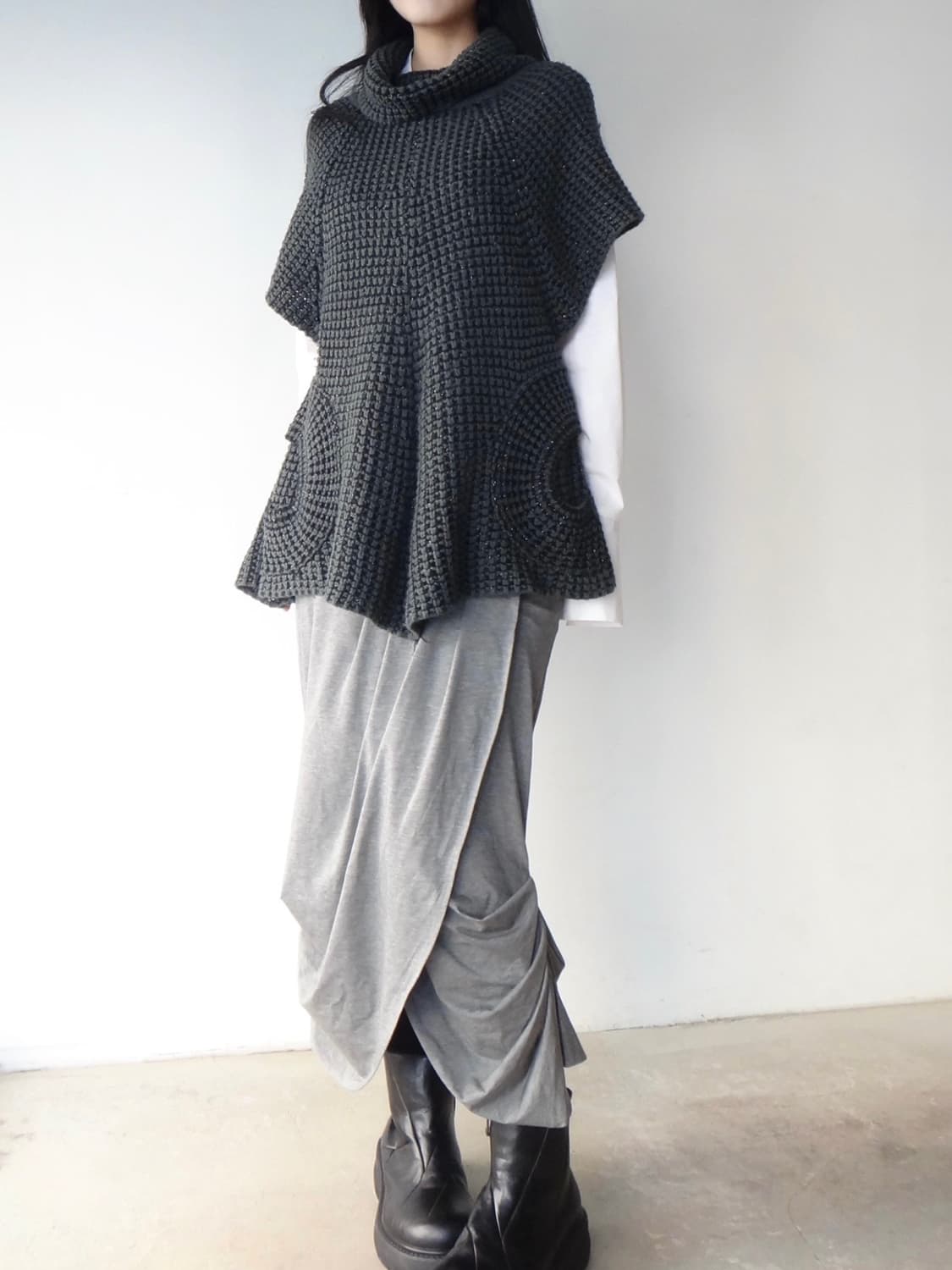 Round pocket twinkle half knit / gray 상품이미지6