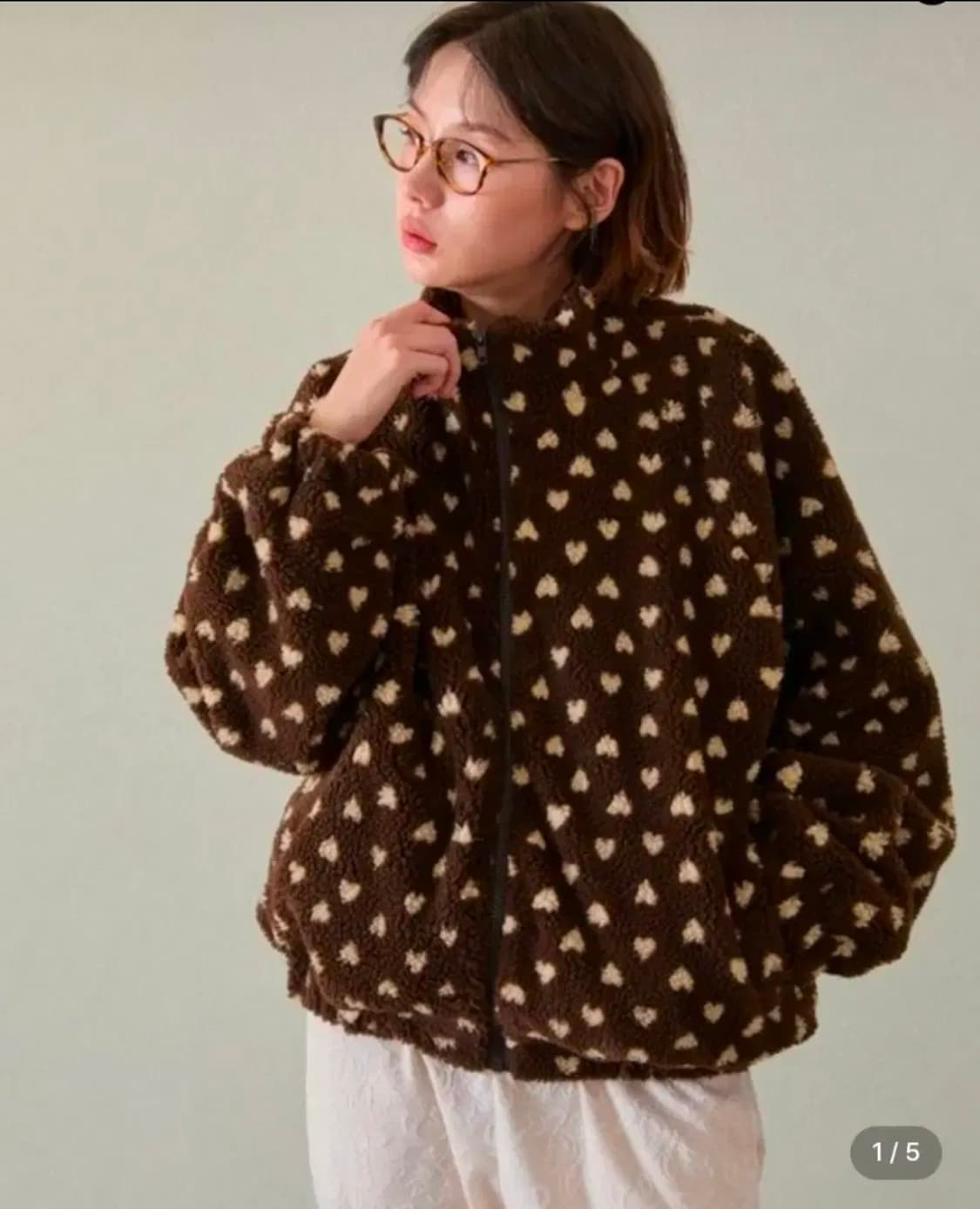 [wioe] 브라운 하트 덤블 집업 자켓 상품이미지1