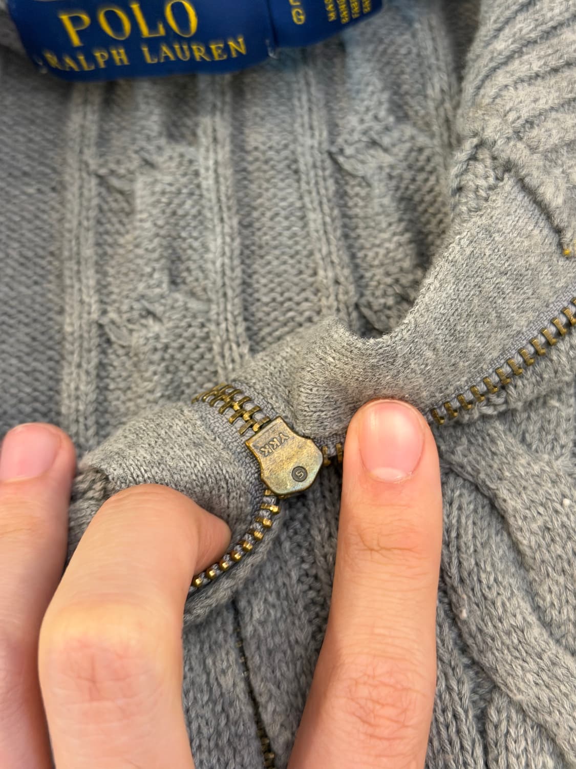 폴로 랄프로렌 반집업 꽈배기 케이블 니트 그레이 상품이미지3
