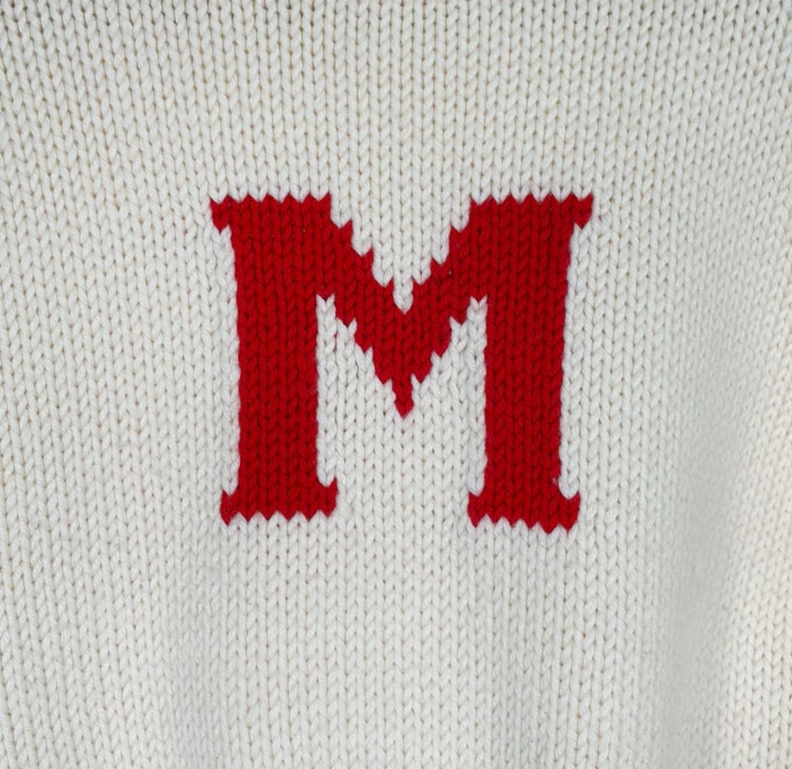 [38] 미우미우 여성 헤비 울 케이블 M로고 크루넥 니트 스웨터 화이트 상품이미지4