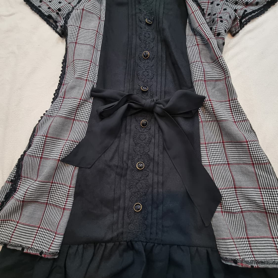 체크 플리츠 리본  원피스 상품이미지5