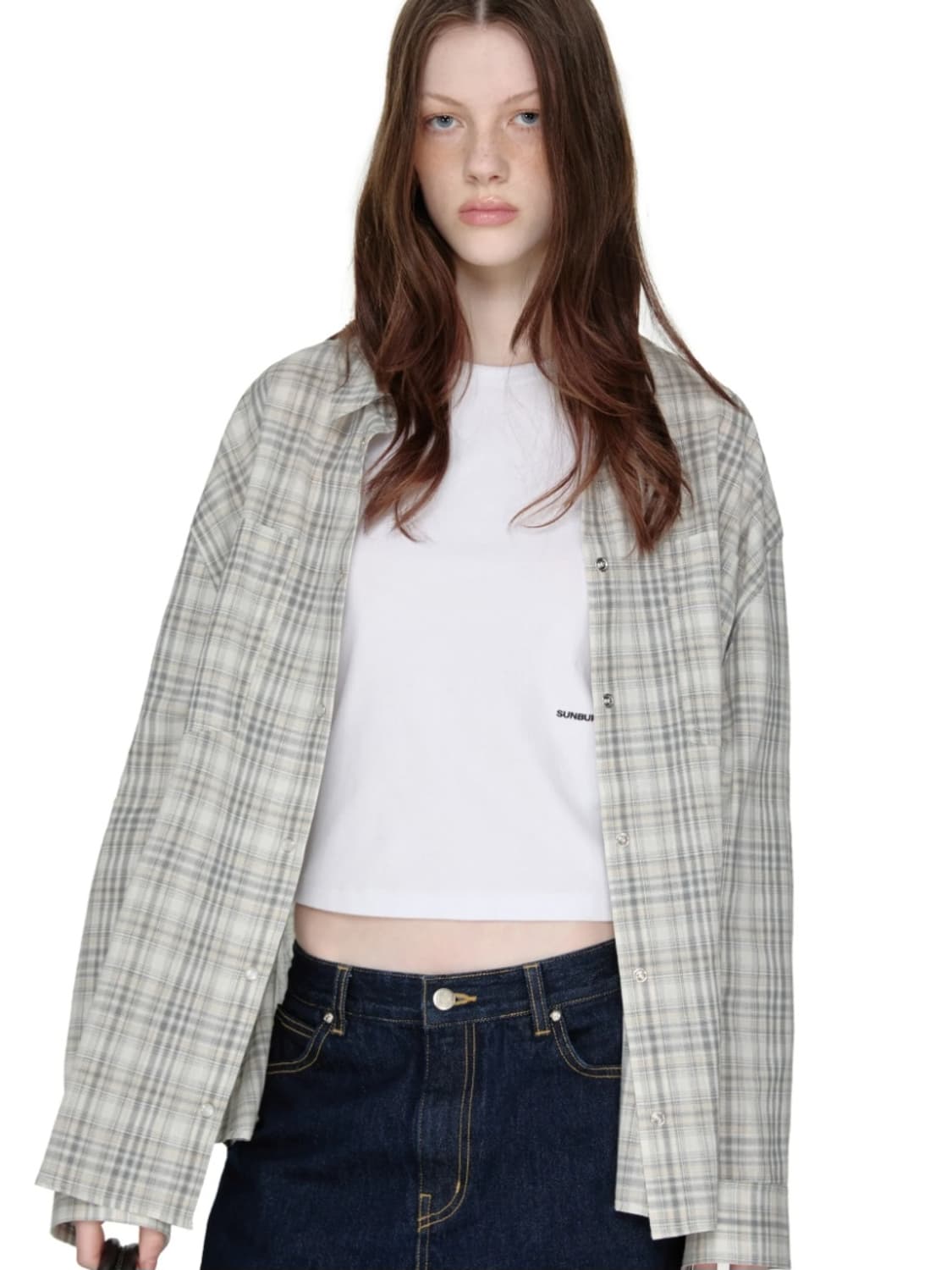 SUNBURNPROJECT 썬번프로젝트 오버핏 체크 셔츠 (블루) 미착용 상품이미지6