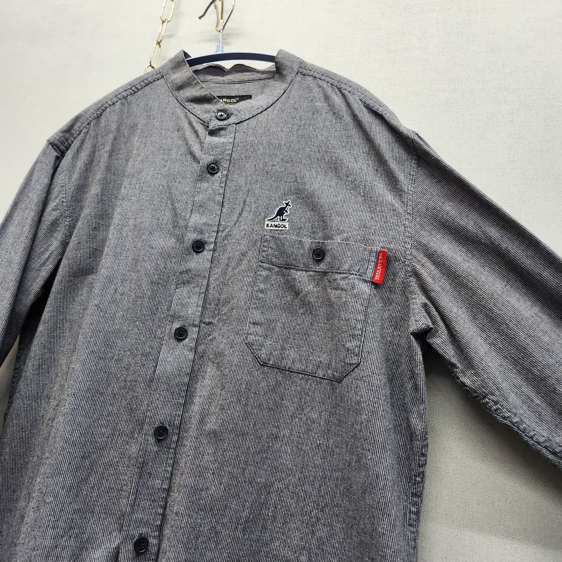 캉골 로고 원포켓 스트라이프 헨리넥 셔츠 L(L) 상품이미지3