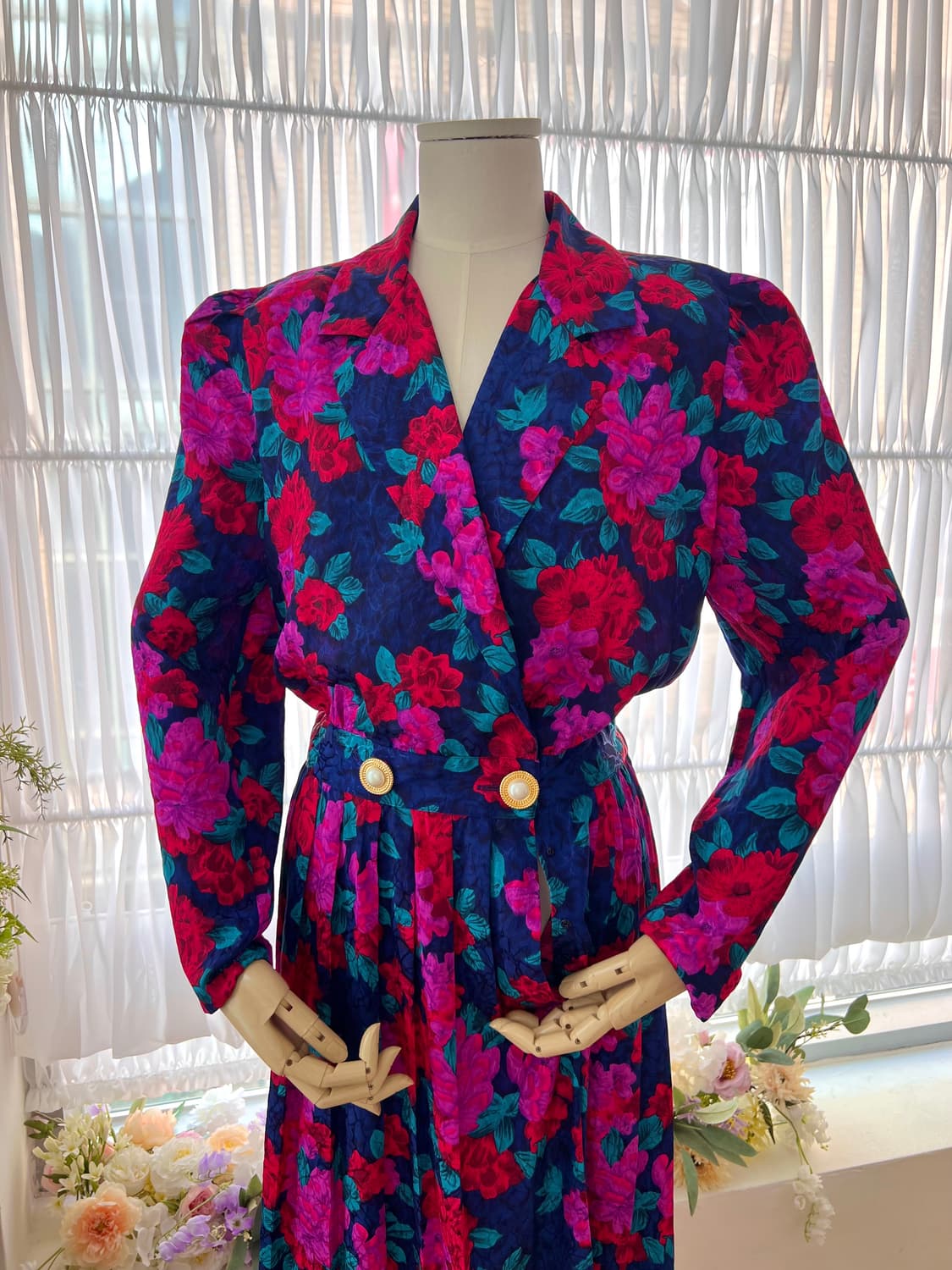 네이비 로즈 진주 더블버튼 원피스 상품이미지3