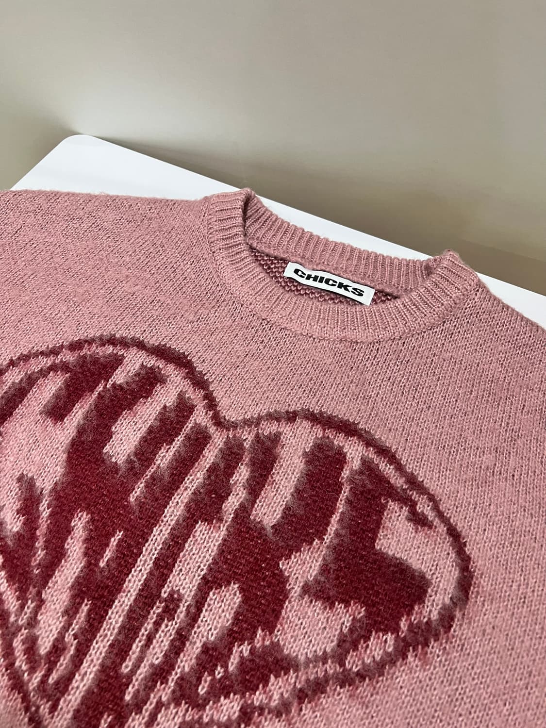 칙스(chicks) 하트칙스 오버핏 라운드 니트 핑크 상품이미지6
