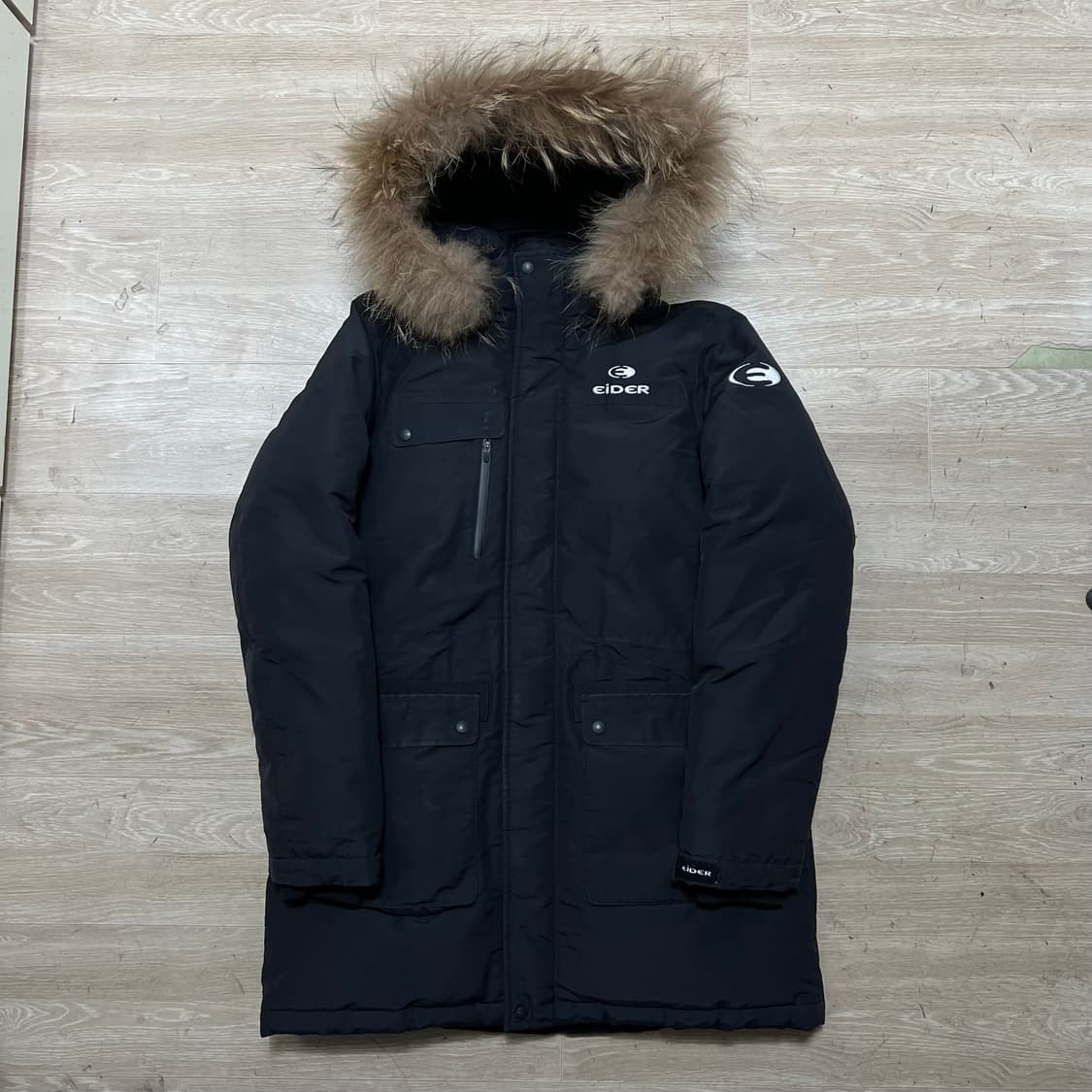 아이더 덕다운 로고 라쿤퍼 후드 카라스 패딩 점퍼 [블랙] M/95 상품이미지1