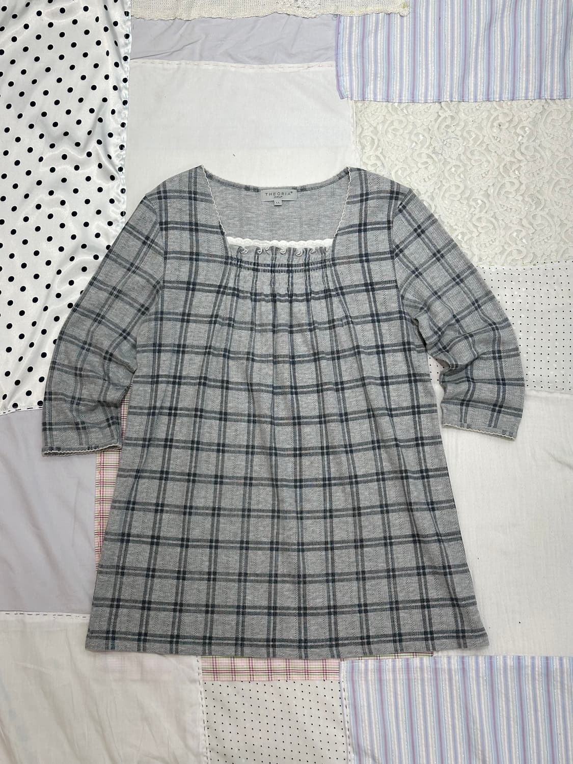⊹ Theoria Grey Check Frill Top 상품이미지5
