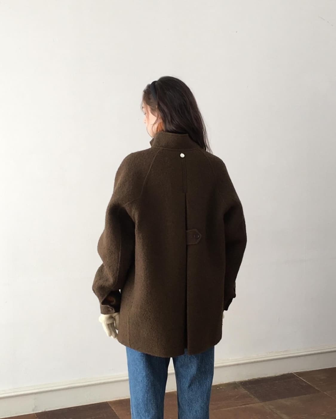 오버테이크 하이넥 알파카 부클 핸드메이드 코트 (네이비) 상품이미지4