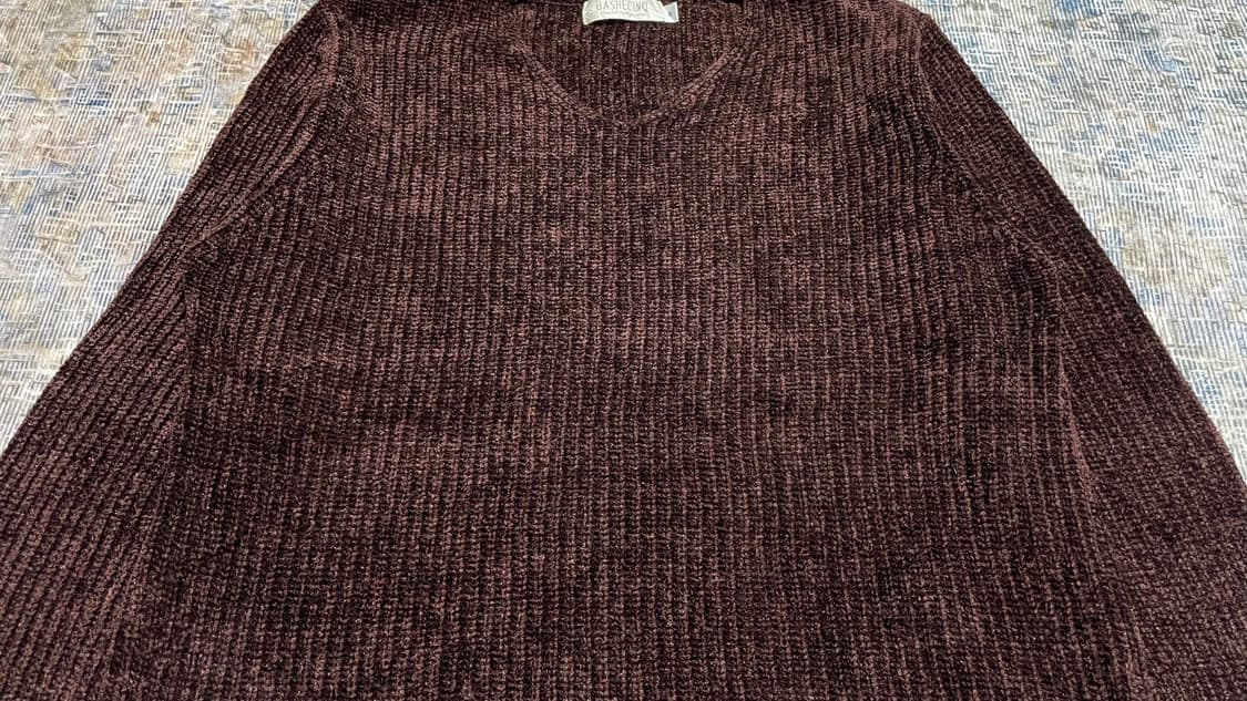 JPN 00s 일본 빈티지 y2k 모리걸 벨벳 셔닐 브이넥 니트 스웨터 상품이미지6