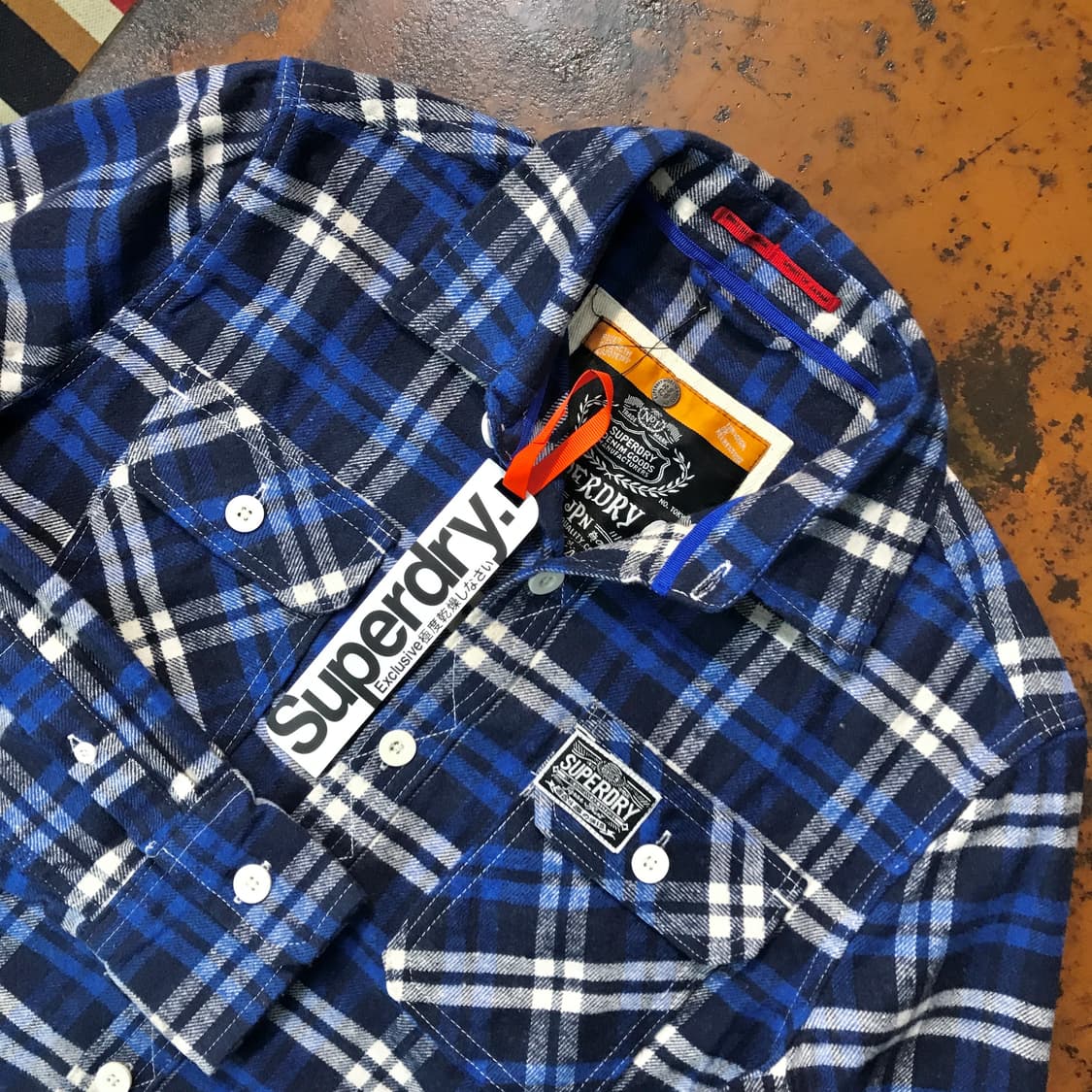 슈퍼 드라이 블루 타탄 체크 코튼 셔츠 남성 102 여성 프리사이즈 상품이미지3