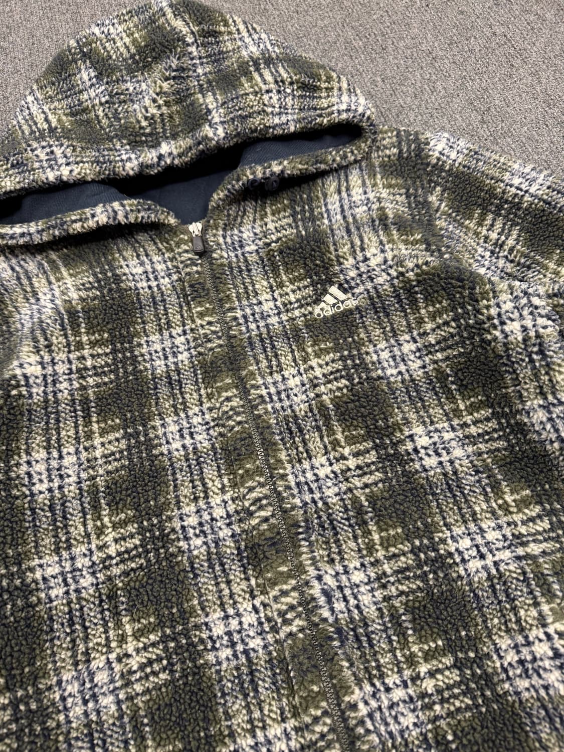 105)90’s 아디다스 빈티지 셰르파 체크 후드 자켓 상품이미지6