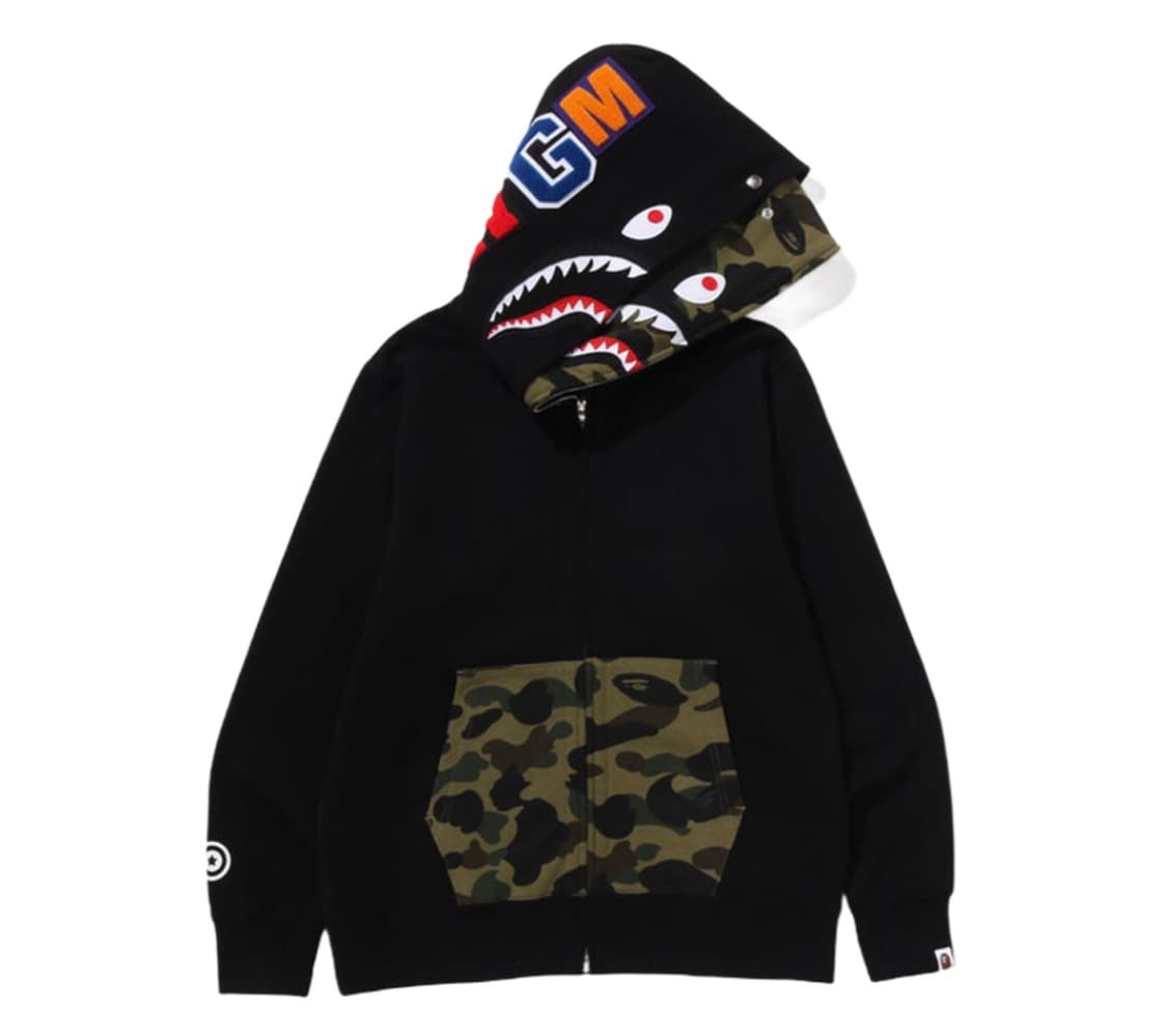 베이프 퍼스트 카모 샤크 풀 집 더블 후드 블랙 S 상품이미지1