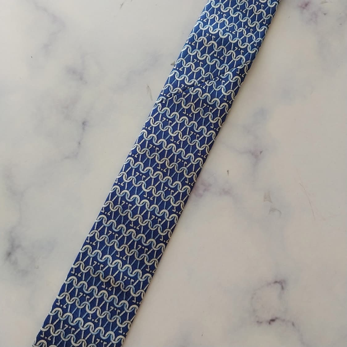 페라가모 실크 블루 간치니 패턴 넥타이 9cm B등급 K2503 상품이미지9