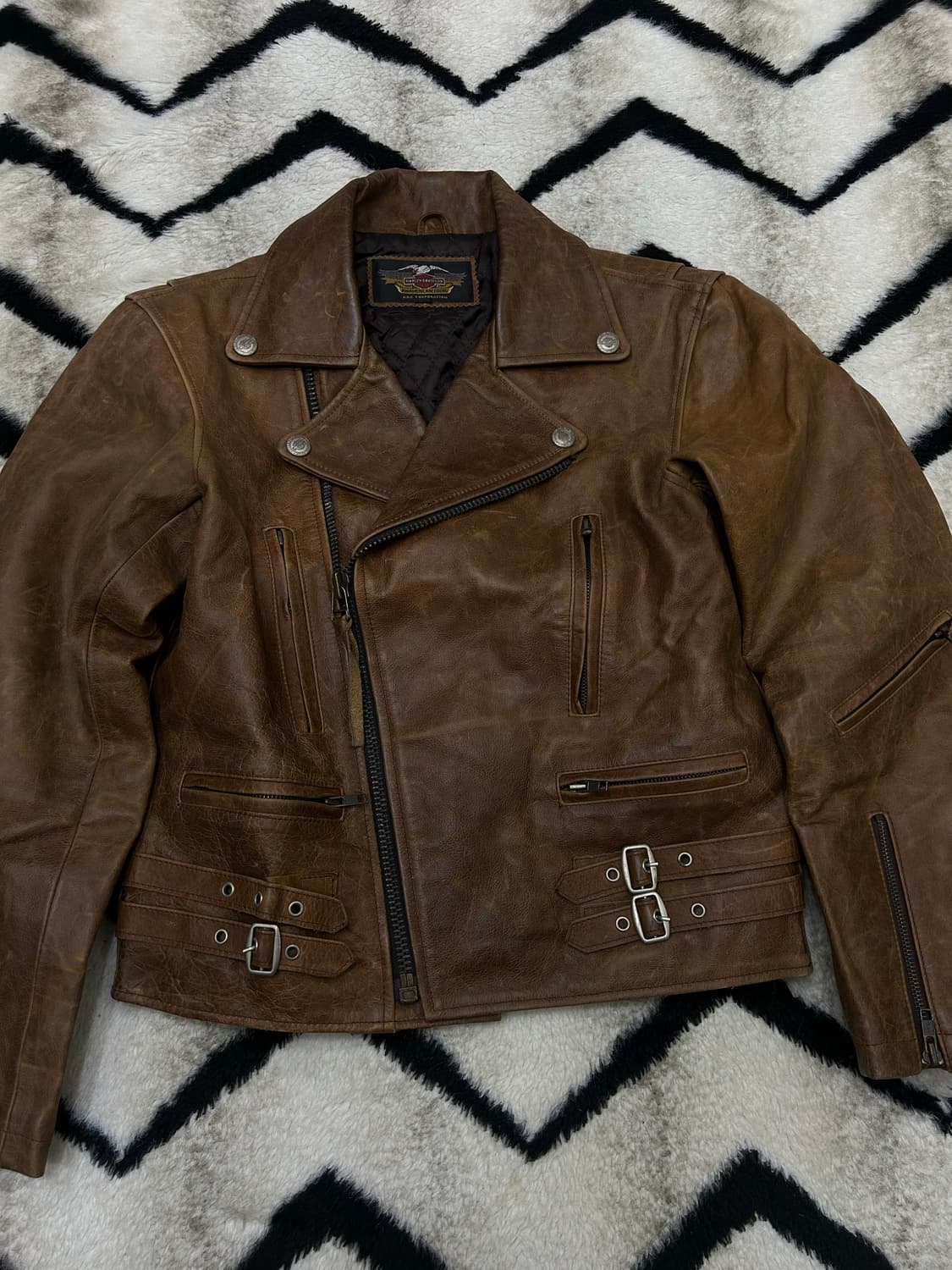 [실측M]할리데이비슨 숏 소가죽 라이더 자켓/브라운 상품이미지3