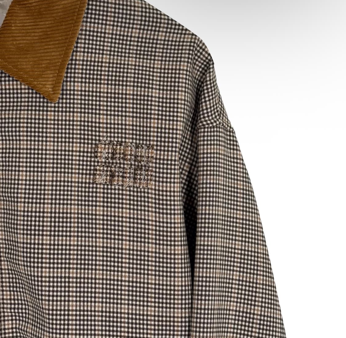 [40] 미우미우 25ss 더블 체크 위브 오버핏 울 블루종 자켓 브라운 상품이미지6