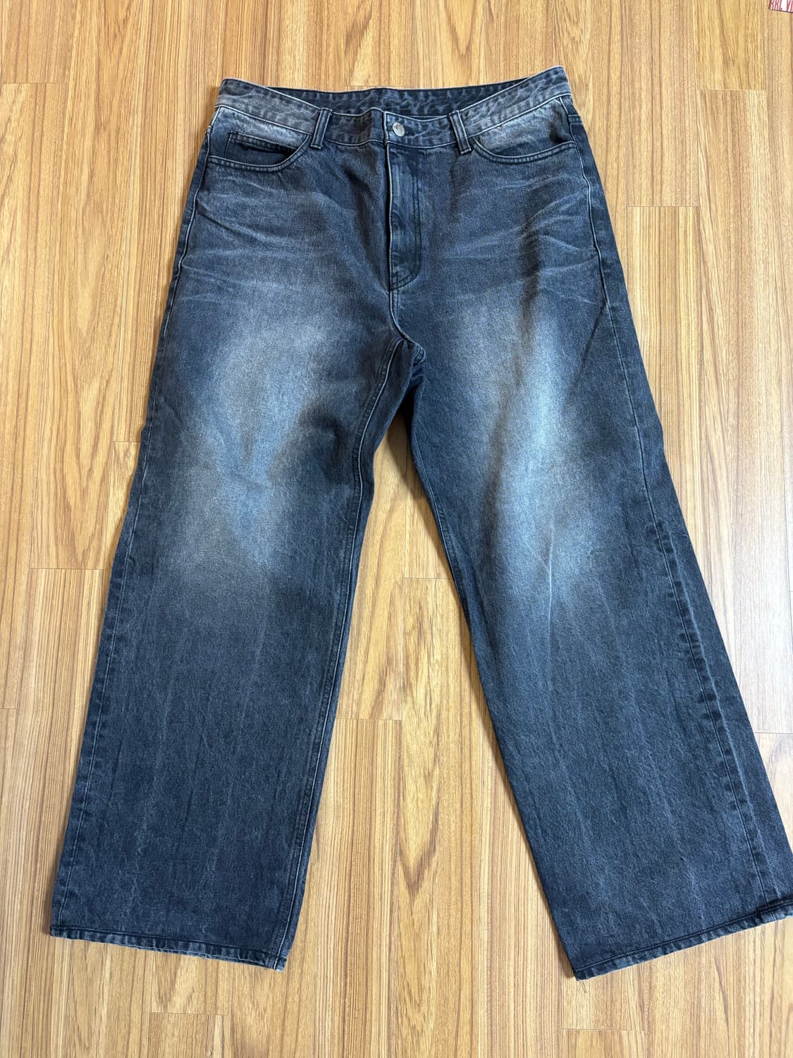 솔리드옴므 와이드 데님 팬츠 흑청 상품이미지1