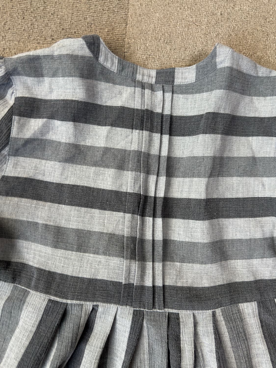 내추럴 스트라이프 핀턱 리넨 원피스 하구미 모리걸 상품이미지6